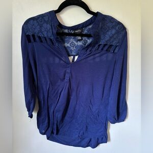 Rue 21 Navy Blue Lace 3/4 Sleeve Top